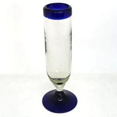  / Cobalt Blue Rim 6 oz Champagne Flutes 